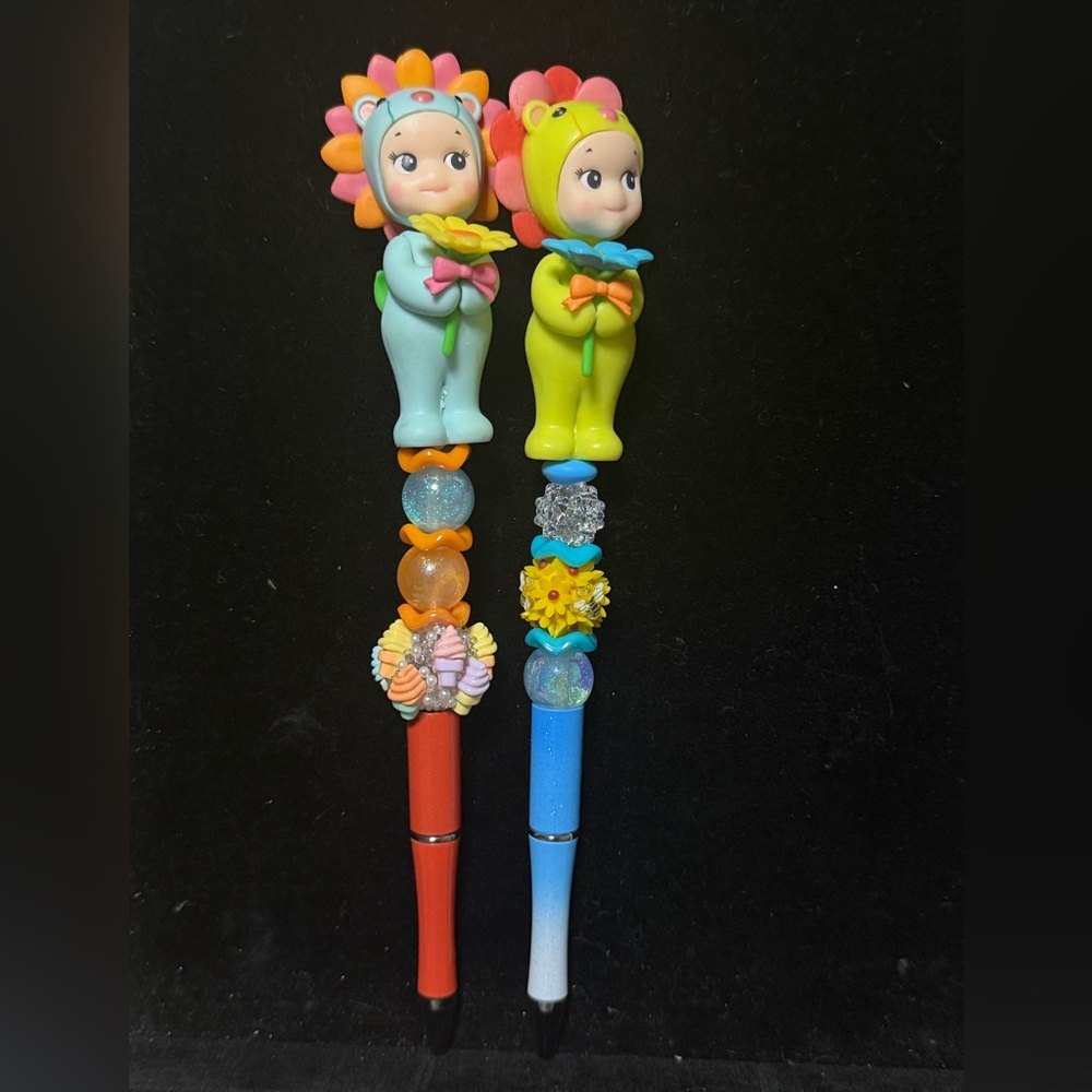 Charm Flower Doll Ballpoint Pen - Blue & Orange Sonny angel duo